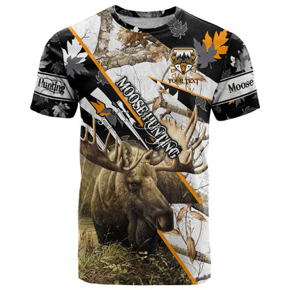 Personalized Moose Hunting T-Shirt Autumn Wilderness Adventure Camo Graphic Tee