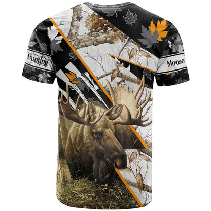 Personalized Moose Hunting T-Shirt Autumn Wilderness Adventure Camo Graphic Tee
