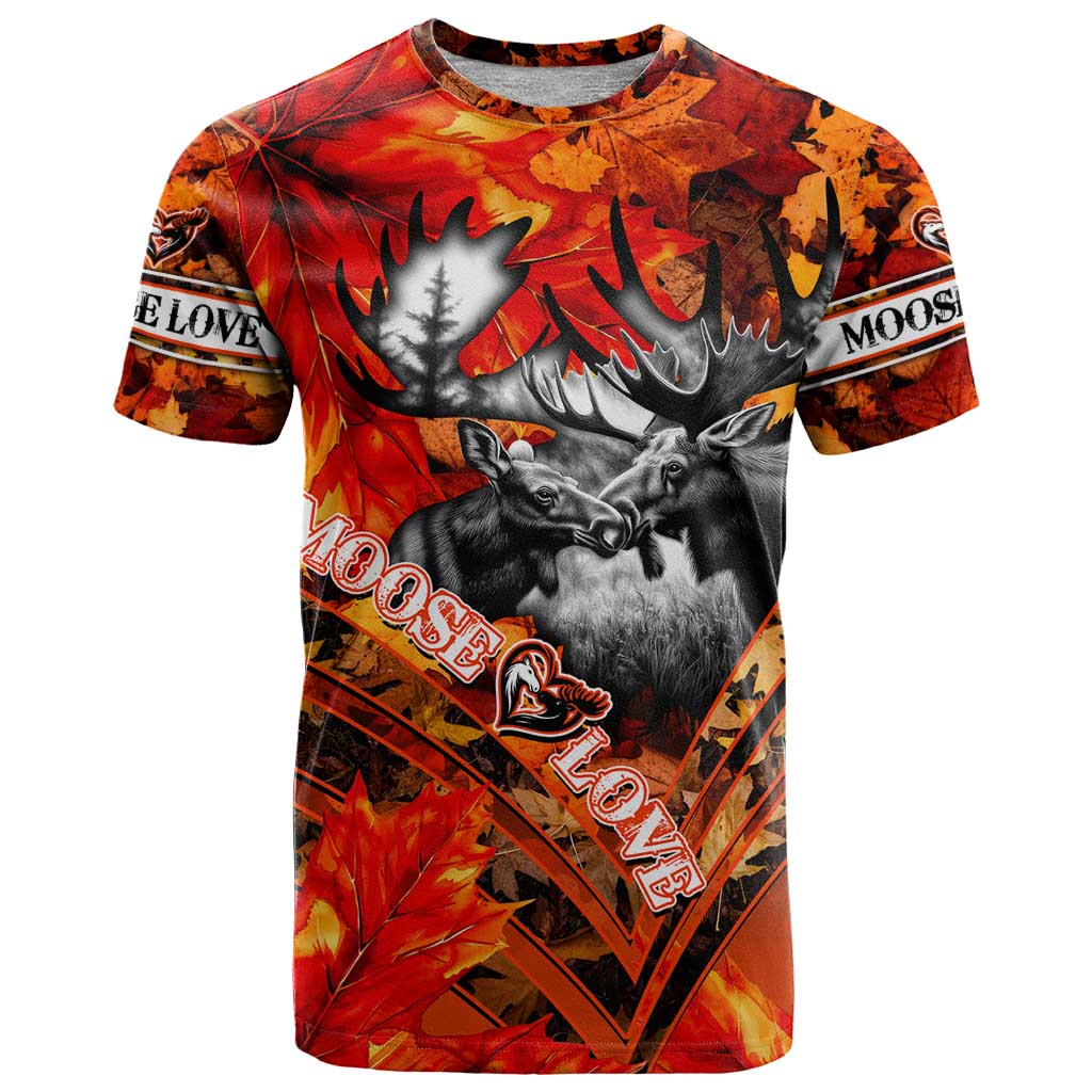 Personalized Moose Love T-Shirt Maple Leaf Autumn Passion Graphic Tee