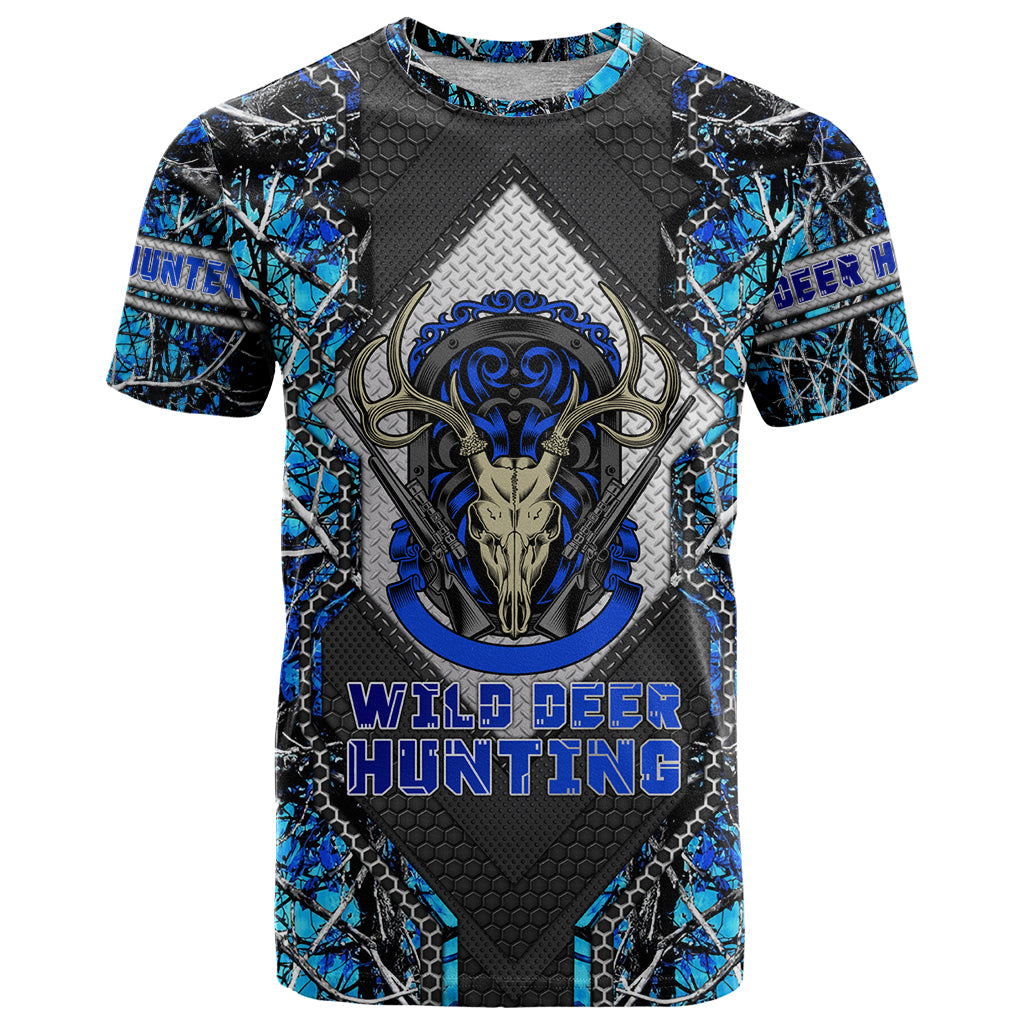 Wild Deer Hunting T-Shirt Skull Blue Art Graphic Tee