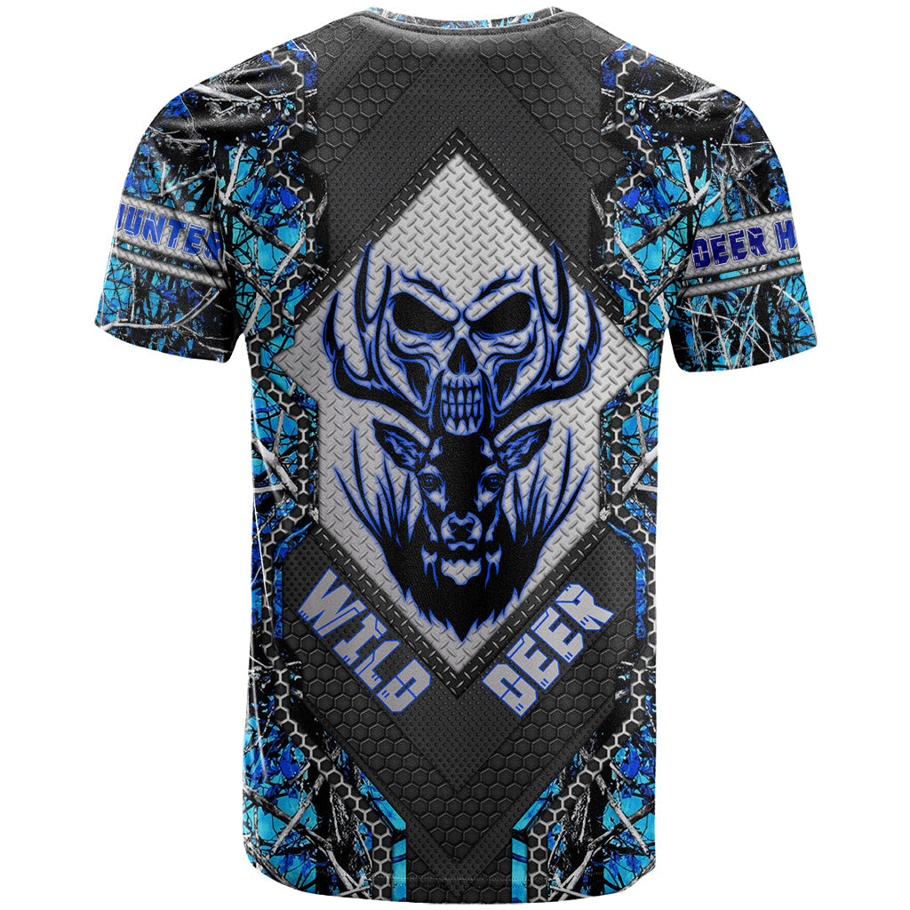Wild Deer Hunting T-Shirt Skull Blue Art Graphic Tee
