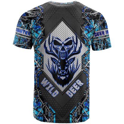 Wild Deer Hunting T-Shirt Skull Blue Art Graphic Tee