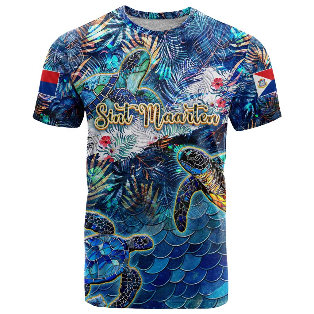 Sint Maarten T-Shirt Sea Turtle Tropical Pattern Graphic Tee