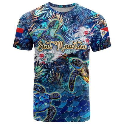Sint Maarten T-Shirt Sea Turtle Tropical Pattern Graphic Tee