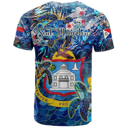 Sint Maarten T-Shirt Sea Turtle Tropical Pattern Graphic Tee