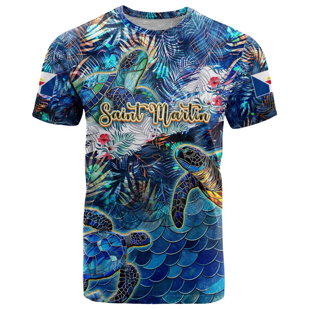 Saint Martin T-Shirt Sea Turtle Tropical Pattern Graphic Tee