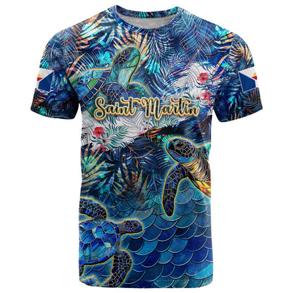 Saint Martin T-Shirt Sea Turtle Tropical Pattern Graphic Tee