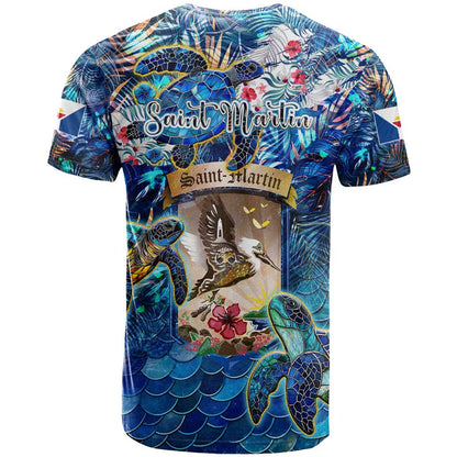 Saint Martin T-Shirt Sea Turtle Tropical Pattern Graphic Tee