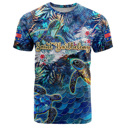 Saint Barthelemy T-Shirt Sea Turtle Tropical Pattern Graphic Tee