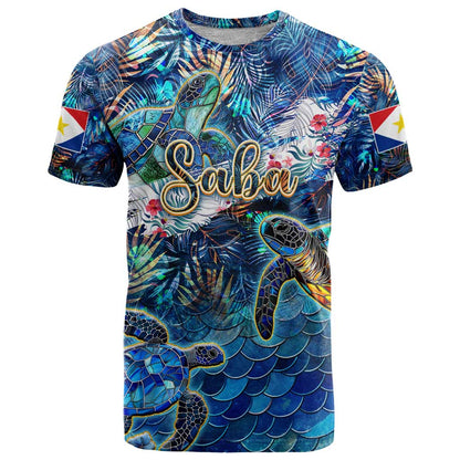 Saba T-Shirt Sea Turtle Tropical Pattern Graphic Tee