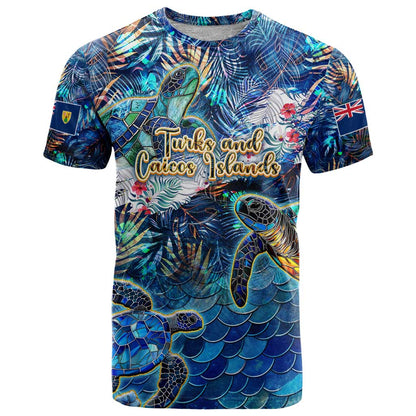 Turks and Caicos Islands T-Shirt Sea Turtle Tropical Pattern Graphic Tee