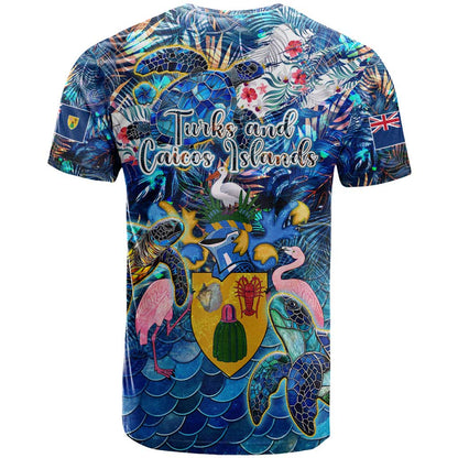 Turks and Caicos Islands T-Shirt Sea Turtle Tropical Pattern Graphic Tee