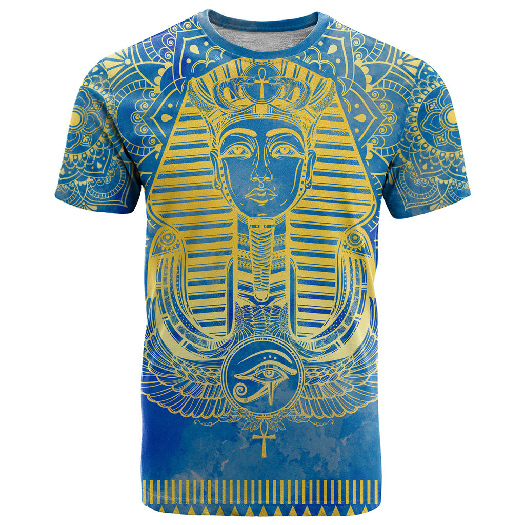 Personalized Mandala Egyptian Pharaoh T-Shirt Eye of Horus Blue Graphic Tee