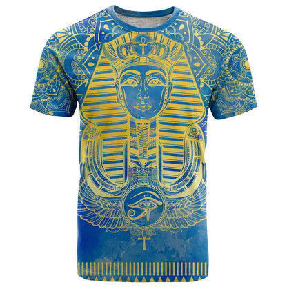 Personalized Mandala Egyptian Pharaoh T-Shirt Eye of Horus Blue Graphic Tee
