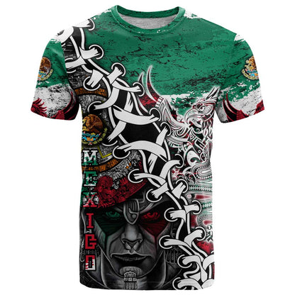Aztec Warrior Mexican T-Shirt Aztec Calendar Coat of Arms Graphic Tee