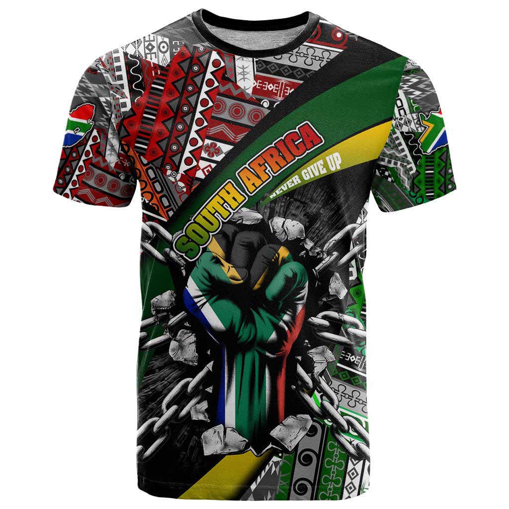 South Africa Never Give Up T-Shirt SA Fist of Freedom Graphic Tee
