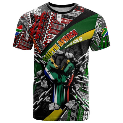 South Africa Never Give Up T-Shirt SA Fist of Freedom Graphic Tee