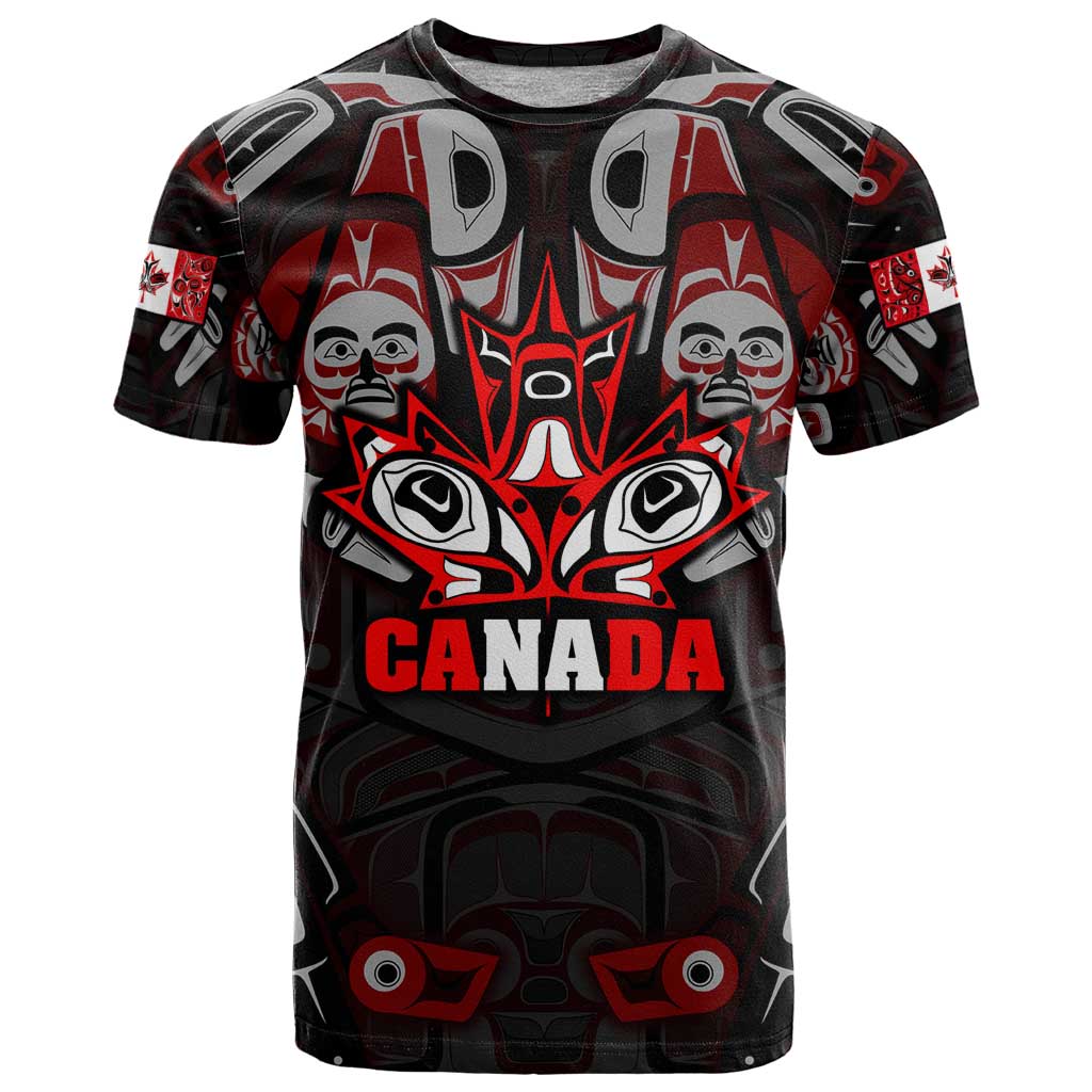 Haida Canada Day T-Shirt Totem Inspired Maple Leaf Indigenous Art Graphic Tee