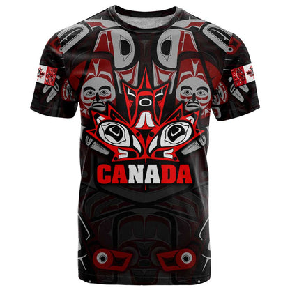 Haida Canada Day T-Shirt Totem Inspired Maple Leaf Indigenous Art Graphic Tee