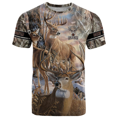 Wild Deer Hunting T-Shirt Realtree Buck and Doe Graphic Tee