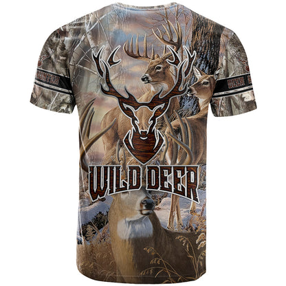 Wild Deer Hunting T-Shirt Realtree Buck and Doe Graphic Tee