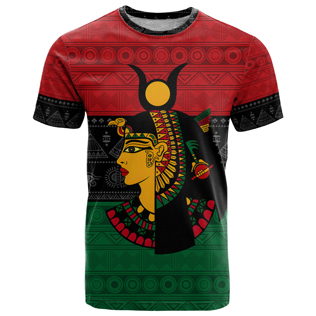 Personalized Queen In Pan-African Colors T-Shirt Egyptian Beautiful Goddess Graphic Tee