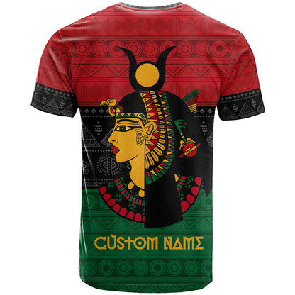 Personalized Queen In Pan-African Colors T-Shirt Egyptian Beautiful Goddess Graphic Tee