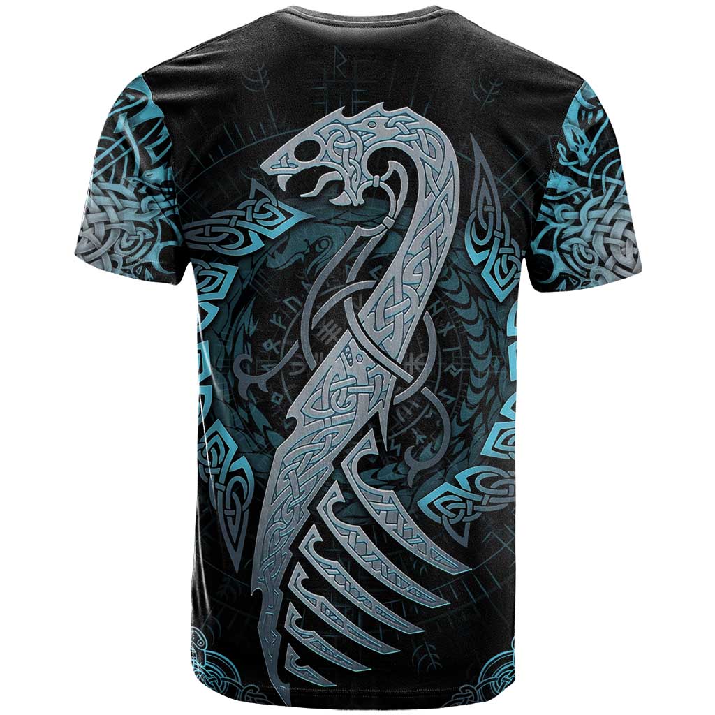 Dragon Viking With Runes T-Shirt Blue Black Graphic Tee