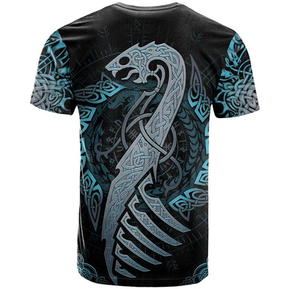 Dragon Viking With Runes T-Shirt Blue Black Graphic Tee