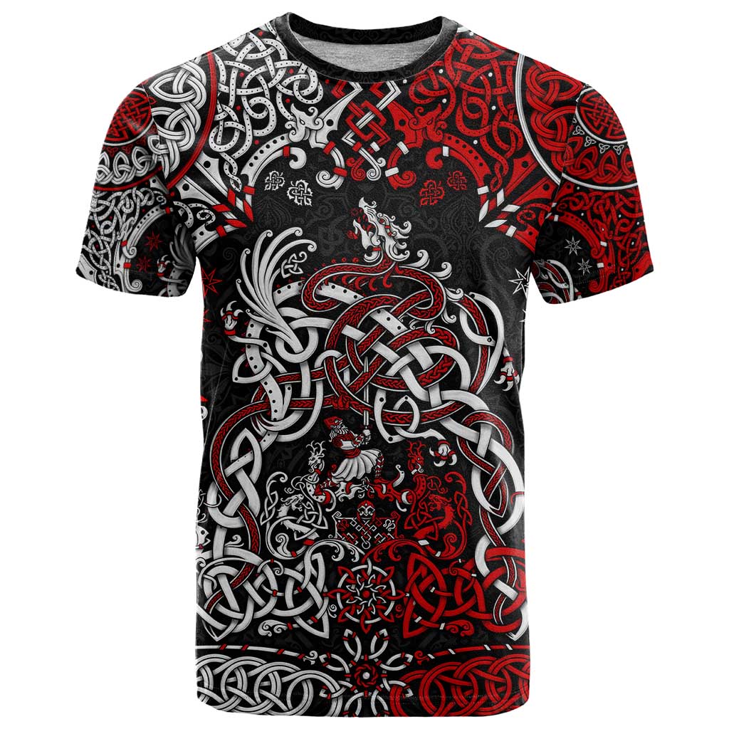Viking Warrior And Viking Dragons T-Shirt Graphic Tee