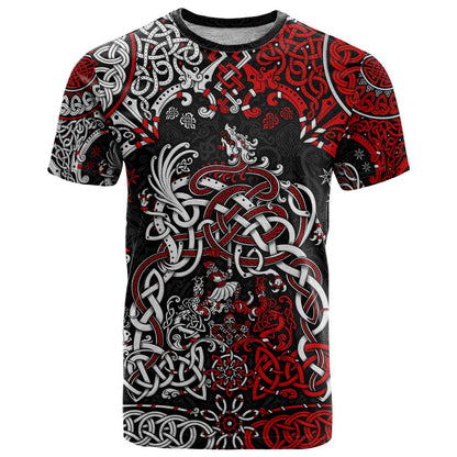 Viking Warrior And Viking Dragons T-Shirt Graphic Tee