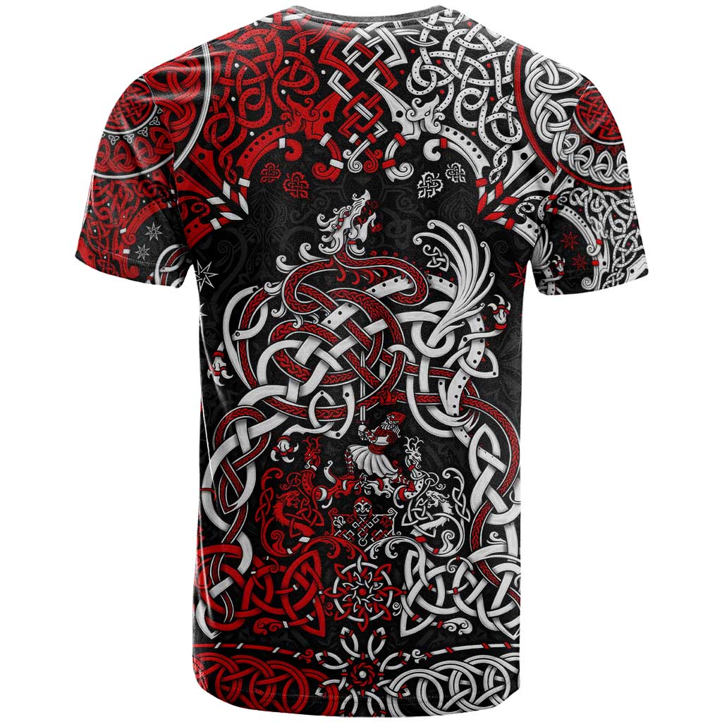 Viking Warrior And Viking Dragons T-Shirt Graphic Tee