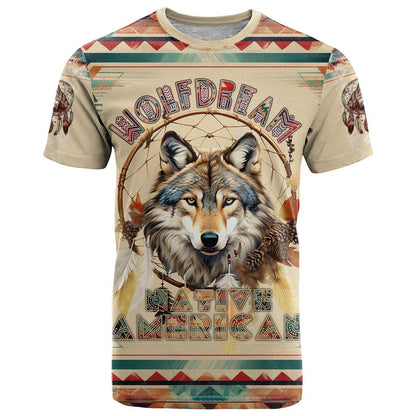 Native American Wolf Dreamcatcher T-Shirt Vintage Style Graphic Tee