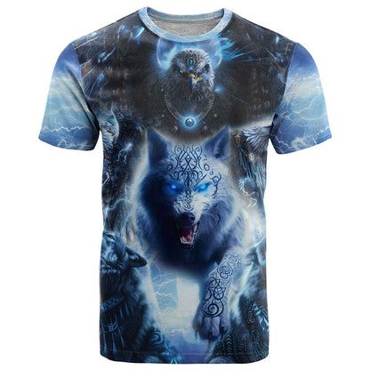 Native American Wolf And Eagle T-Shirt Thunder Style Graphic Tee