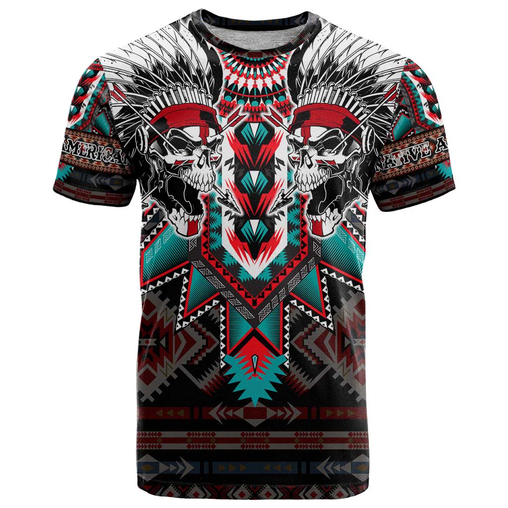Native American Indian Warrior Skull T-Shirt Graphic Tee
