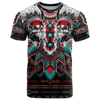 Native American Indian Warrior Skull T-Shirt Graphic Tee