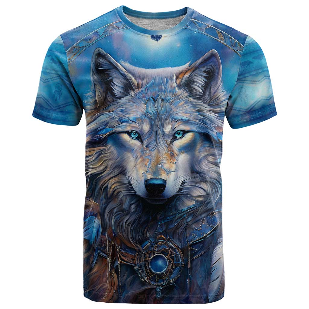 Beautiful Native American Wolf T-Shirt Galaxy Art Graphic Tee