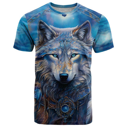 Beautiful Native American Wolf T-Shirt Galaxy Art Graphic Tee