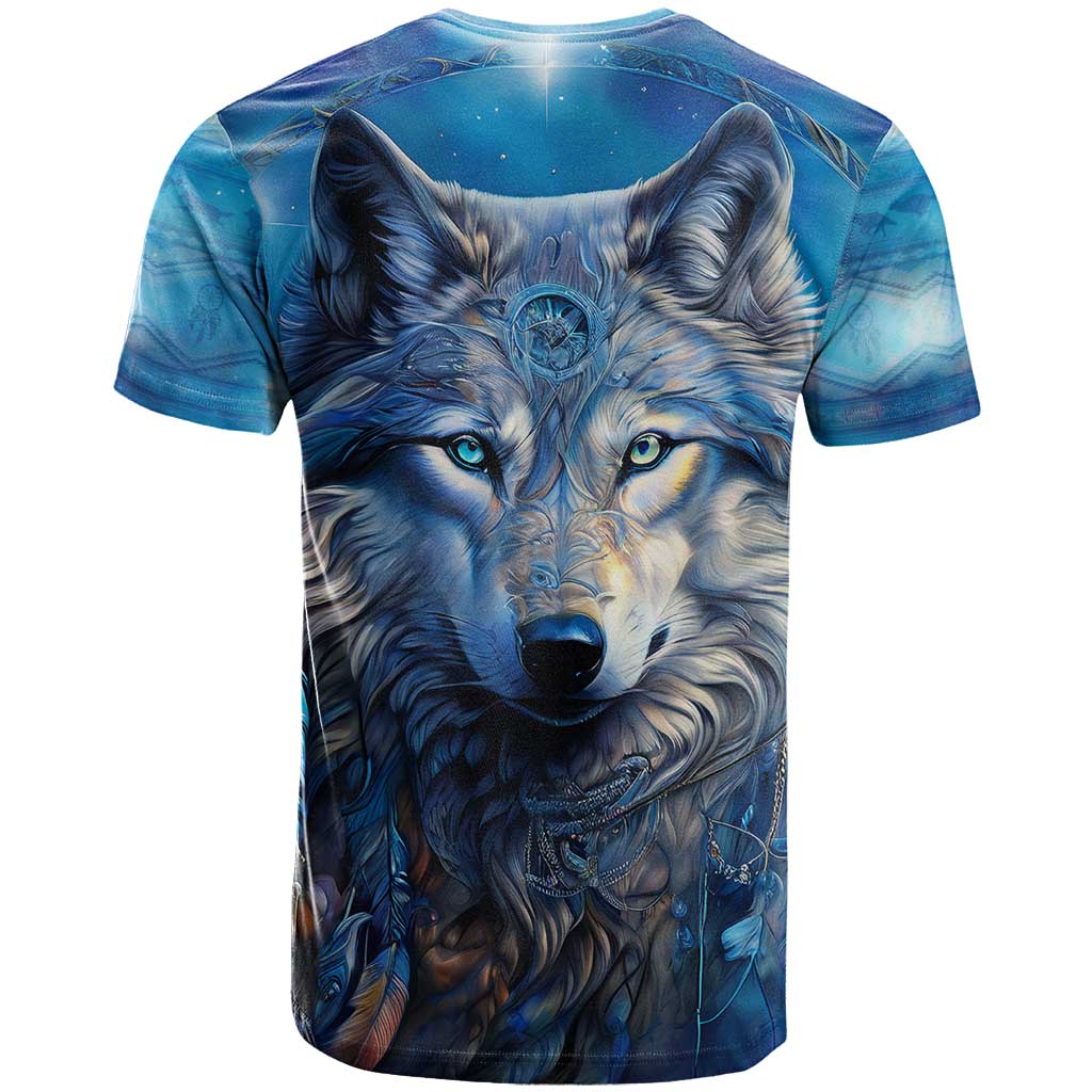 Beautiful Native American Wolf T-Shirt Galaxy Art Graphic Tee