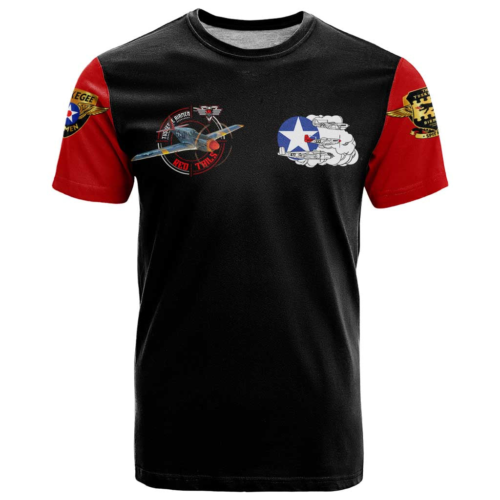 Red Tails Tuskegee Airmen T-Shirt Soaring to Shape History - Fighter Plane Patriotic Tribute Graphic Tee