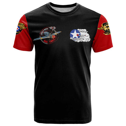 Red Tails Tuskegee Airmen T-Shirt Soaring to Shape History - Fighter Plane Patriotic Tribute Graphic Tee