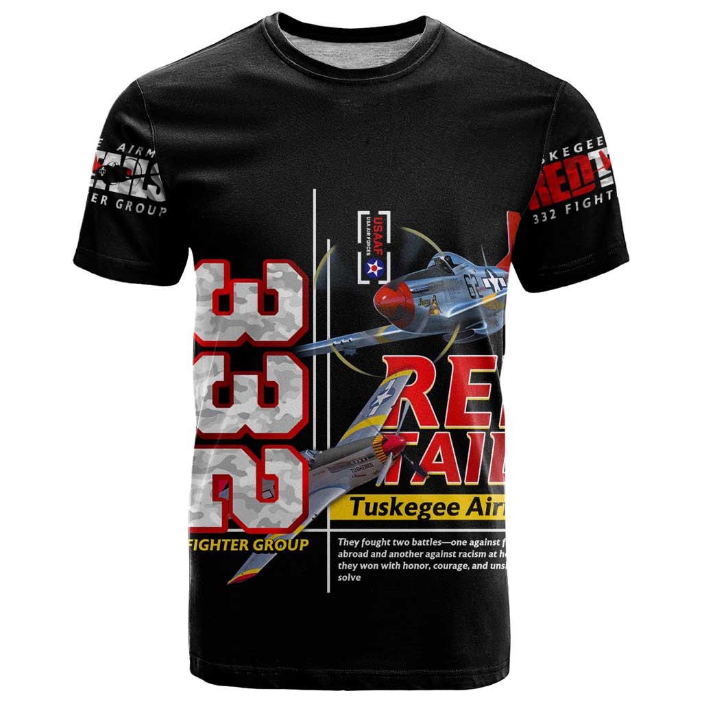 Red Tails Spitfire Tuskegee Airmen T-Shirt 332nd Fighter Group WWII Legacy Tribute Graphic Tee