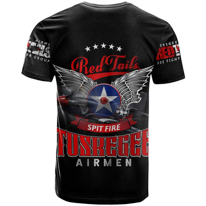 Red Tails Spitfire Tuskegee Airmen T-Shirt 332nd Fighter Group WWII Legacy Tribute Graphic Tee