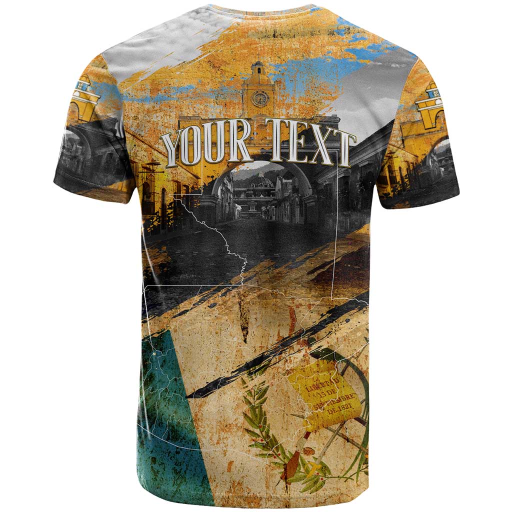 Guatemala Country Pride T-Shirt Grunge Map Art with National Landmark Flag Texture Graphic Tee