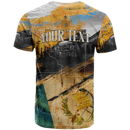 Guatemala Country Pride T-Shirt Grunge Map Art with National Landmark Flag Texture Graphic Tee