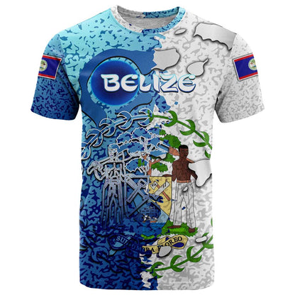 The Deep Heart Of Belize T-Shirt Belize Abstract Heritage Ocean Blue Splash Art Graphic Tee
