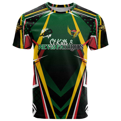 Personalised St Kitts and Nevis Cricket Patriots T-Shirt Rising with Caribbean Battlefield Graphic Tee