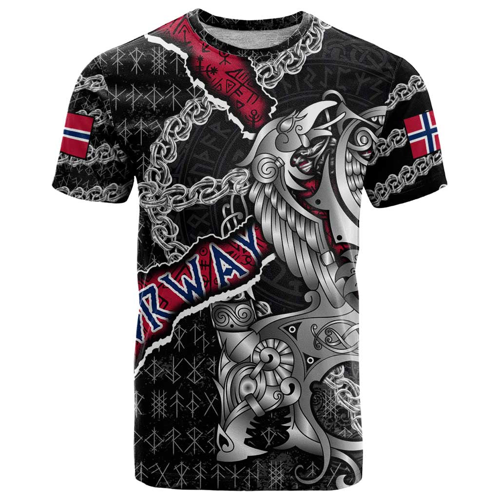 Personalized Norway Vikings T-Shirt Nordic Lion Bound in Runes and Chains Graphic Tee