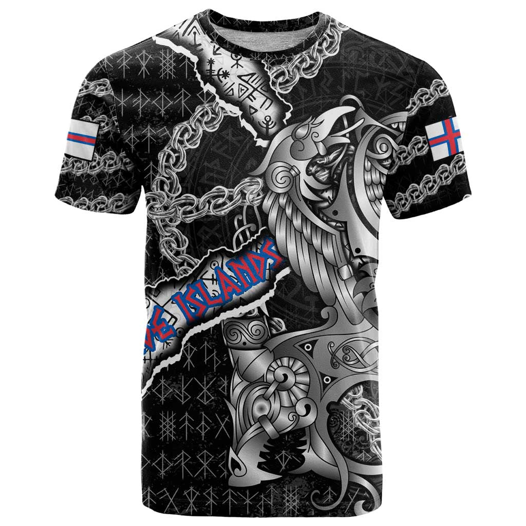 Personalized Faroe Islands Vikings T-Shirt Nordic Lion Bound in Runes and Chains Graphic Tee