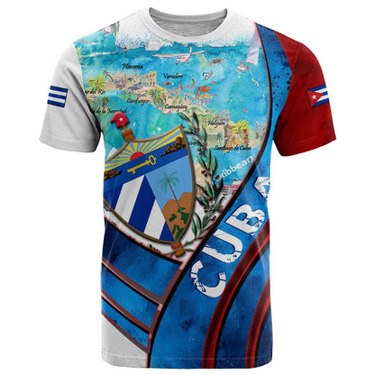 Coat Of Arms Cuba T-Shirt Caribbean Cuban Map Graphic Tee